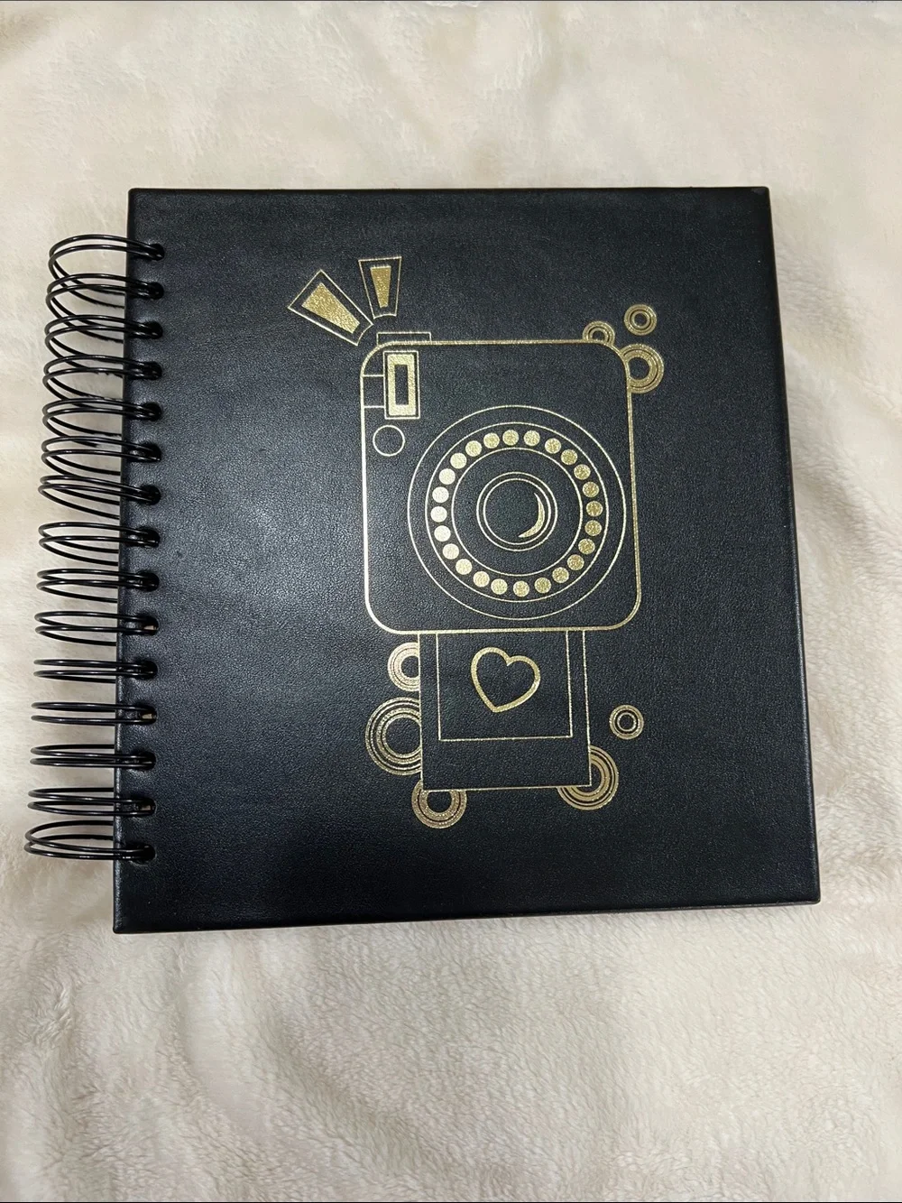Michael Kors Black Spiral Notebook with Gold Camera Motif